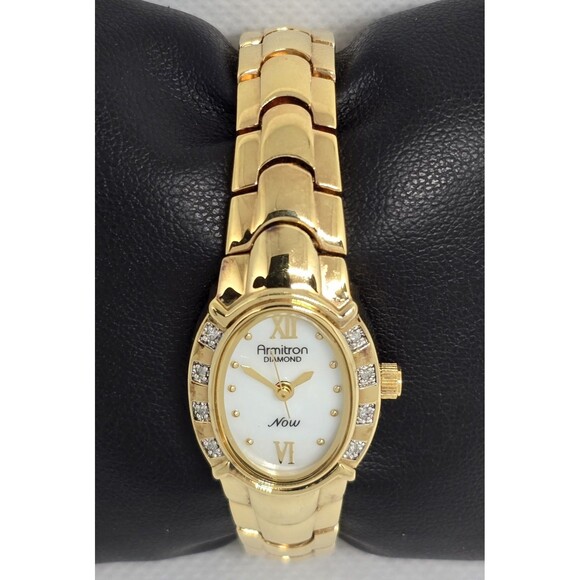 Woman\'s Armitron Now Diamond Oval Gold Tone MOP Dial Bracelet Band Watch 09 main image 4